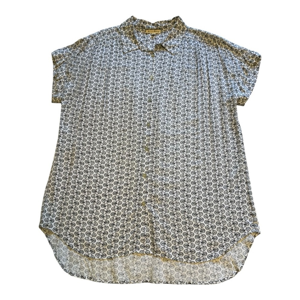 Jane & Delancey White & Black Bicycle Print Short Sleeve Button Down Blouse - XL